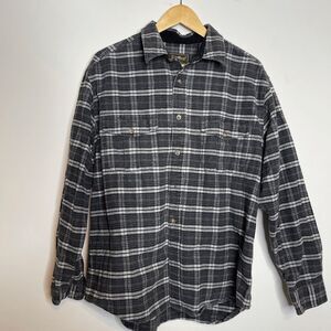 Eddie Bauer Gorpcore Grunge Flannel Shirt Gray Plaid Button Up Large